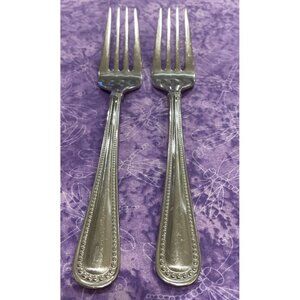 Reed & Barton Kendall‎ Stainless Salad Forks 2 Piece Set Beaded Outline Flatware